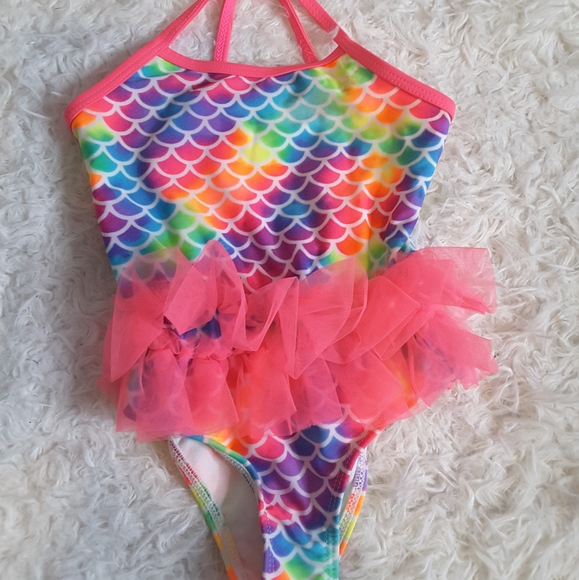 Wonder Nation pink sizzle rainbow mermaid tutu swimsuit size 2T - Picture 1 of 4
